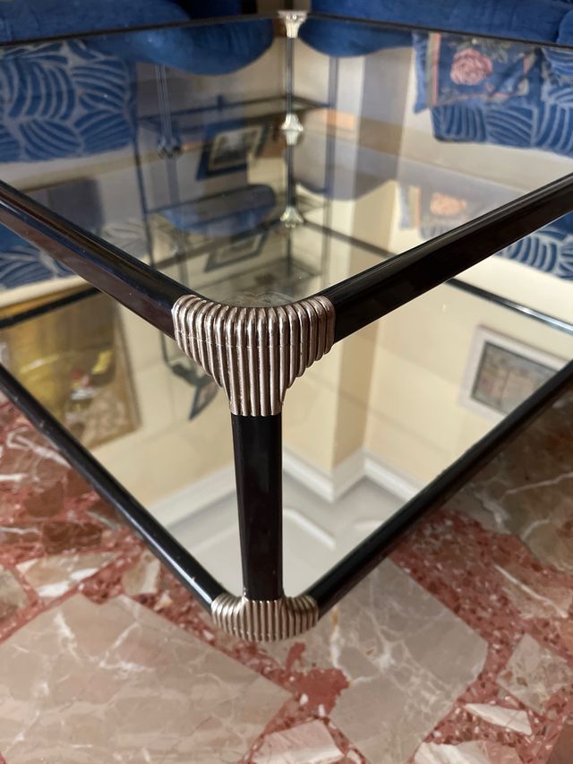 Mesa de centro cristal y hierro negra