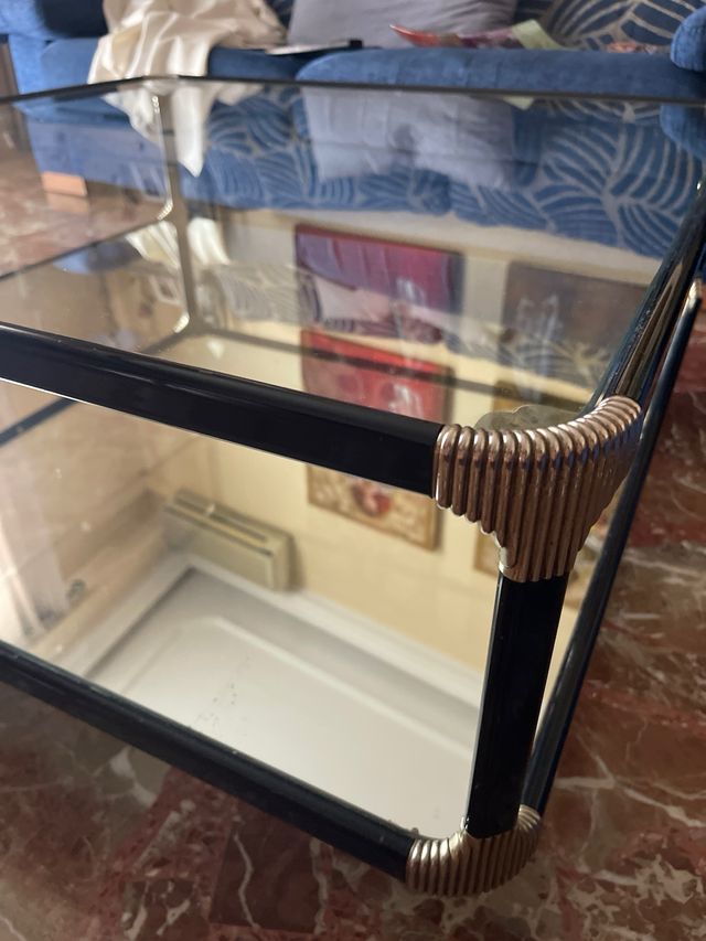 Mesa de centro cristal y hierro negra