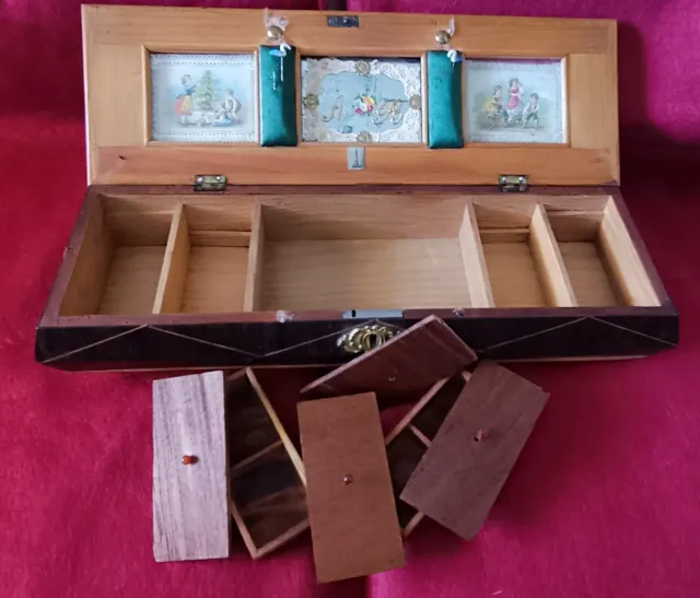 Caja de costura madera compartimentos 1930s