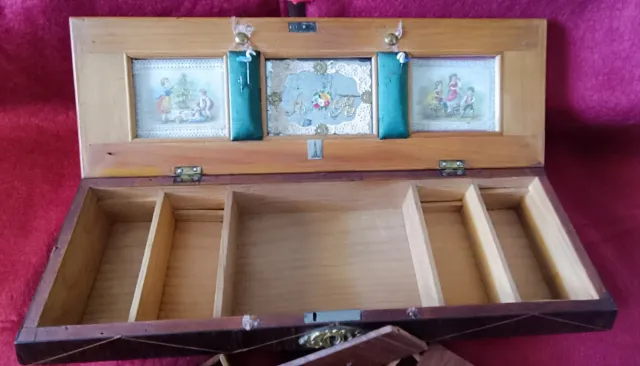 Caja de costura madera compartimentos 1930s