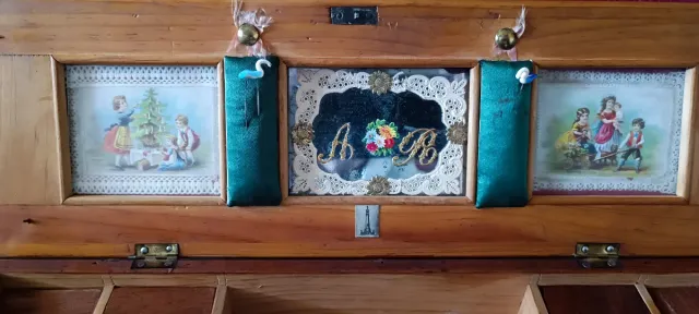 Caja de costura madera compartimentos 1930s