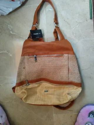 Bolso mochila Misako beige y marrón