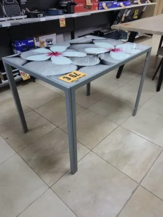 Mesa cristal diseño flores y piedras