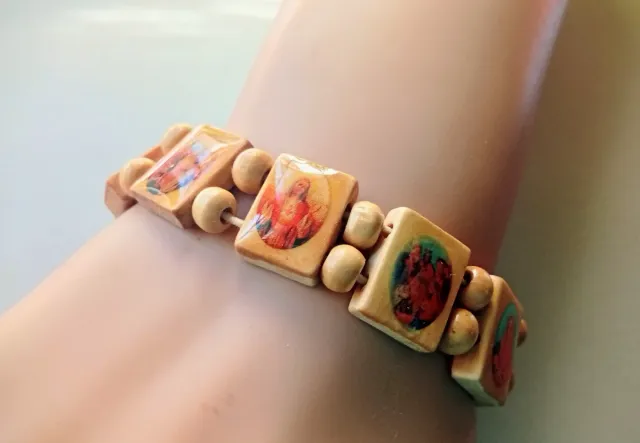 Pulsera Religiosa Madera Jesús y María Católica