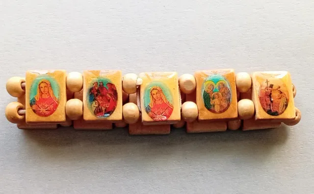 Pulsera Religiosa Madera Jesús y María Católica