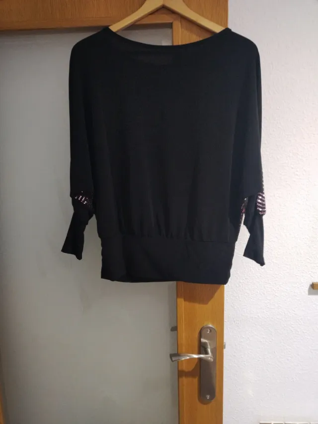 Blusa fiesta lentejuelas rosa y negro