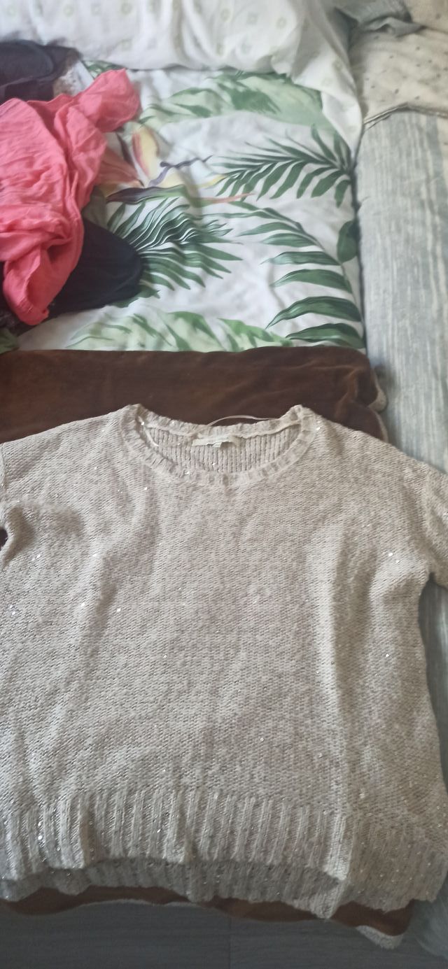 Jersey de fiesta con lentejuelas beige talla S 38