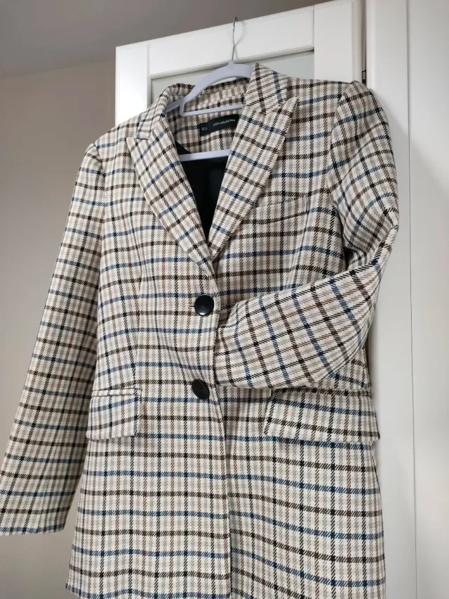 Americana cuadros beige y multicolor