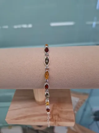 Pulsera Plata 925 con Ámbar Multicolor