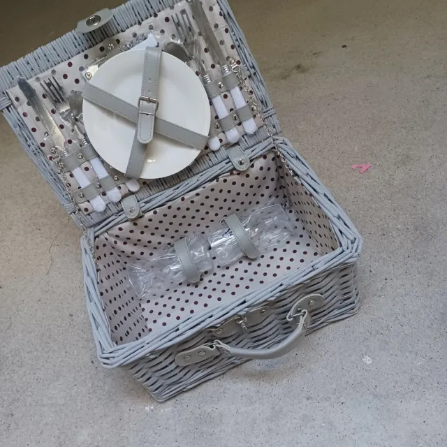 Cesta de picnic mimbre gris