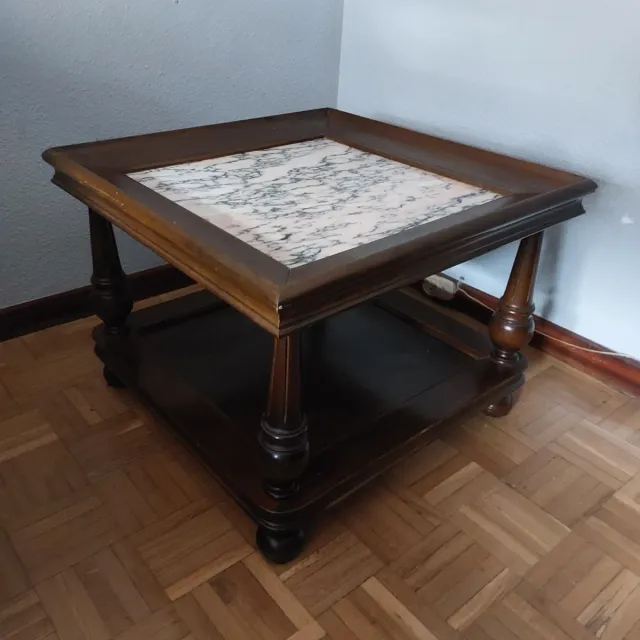 Mesa auxiliar madera y mármol