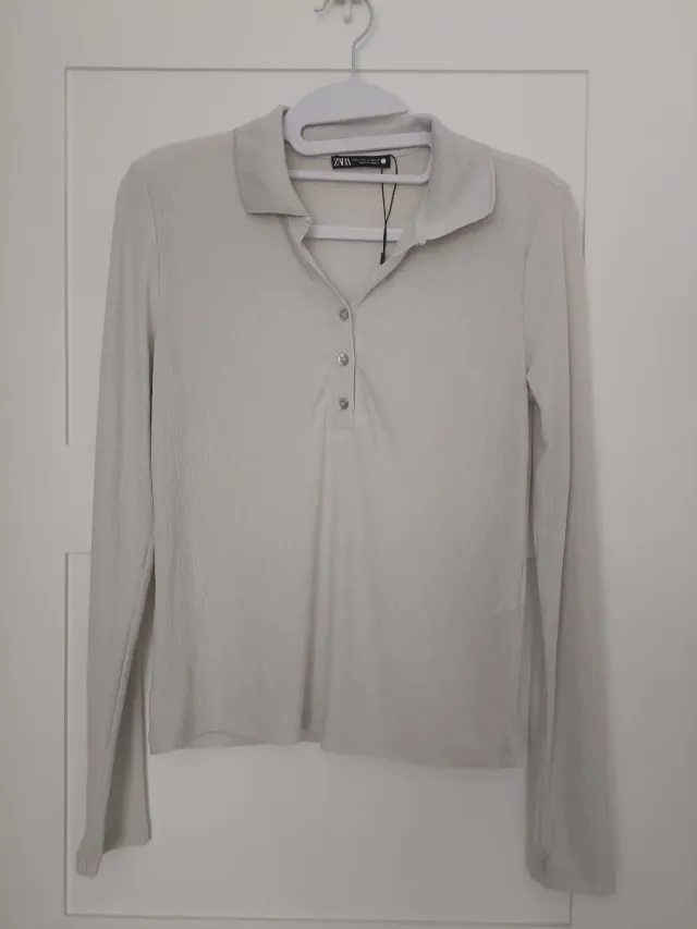 Camiseta Zara manga larga blanco roto