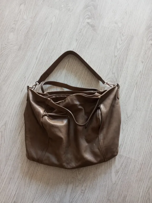 Bolso tote piel auténtica marrón