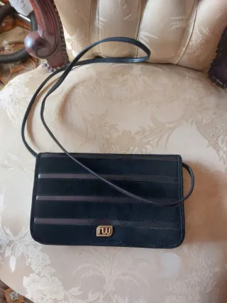 Bolso bandolera negro ante y piel