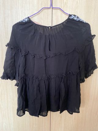 Blusa Zara Trafaluc bordada negra mujer talla S