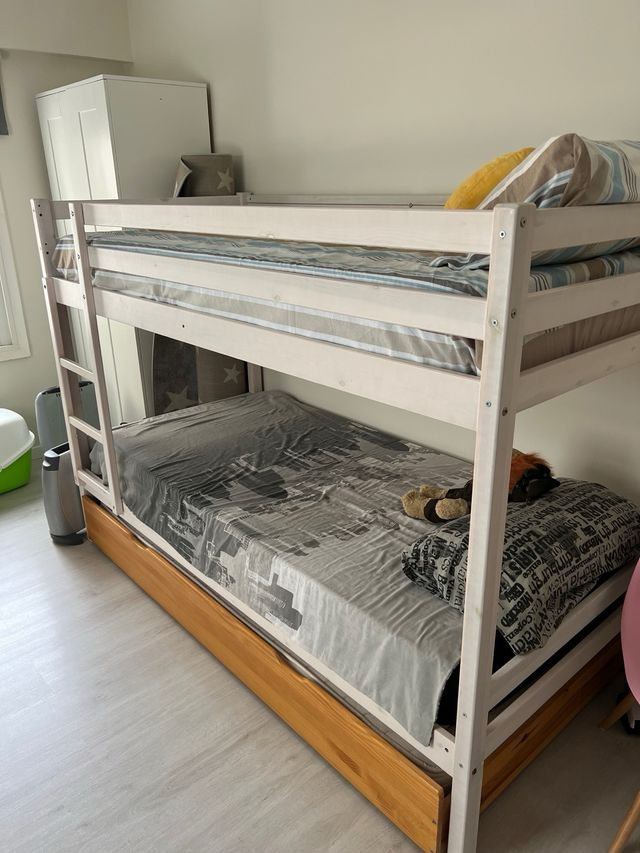 Literas madera blanca estilo envejecido, cama 90
