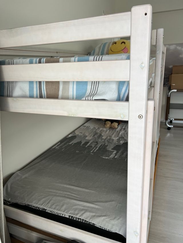 Literas madera blanca estilo envejecido, cama 90
