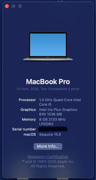 MacBook Pro 13” (2020) i5 1,4 GHz 8GB RAM 512GB