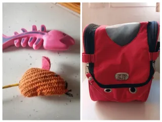 Lote Transportín  y juguetes para gato