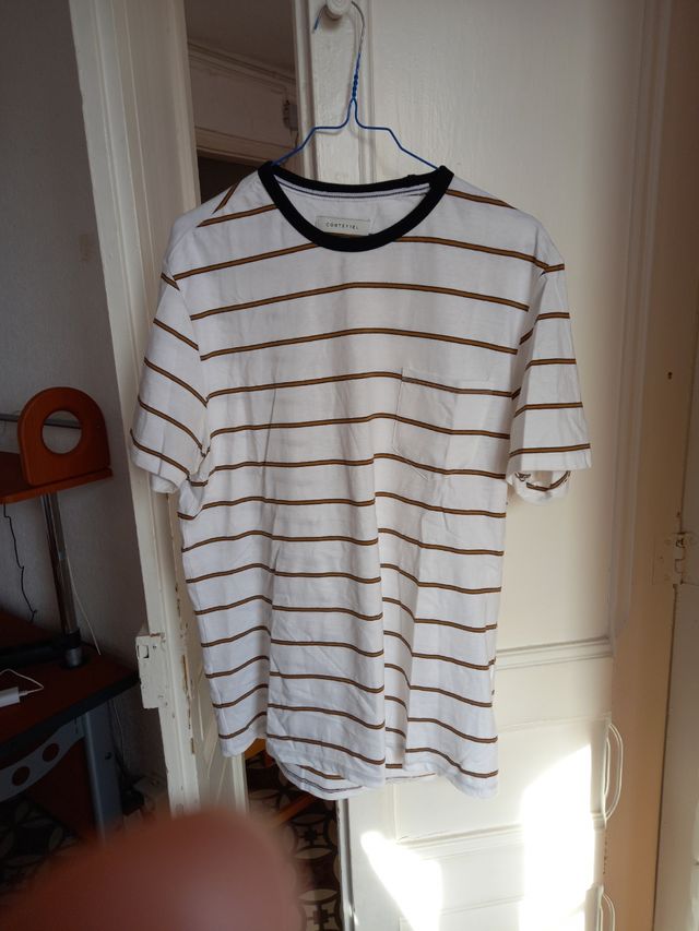 Camiseta Cortefiel Rayas Blanca y marrón Hombre