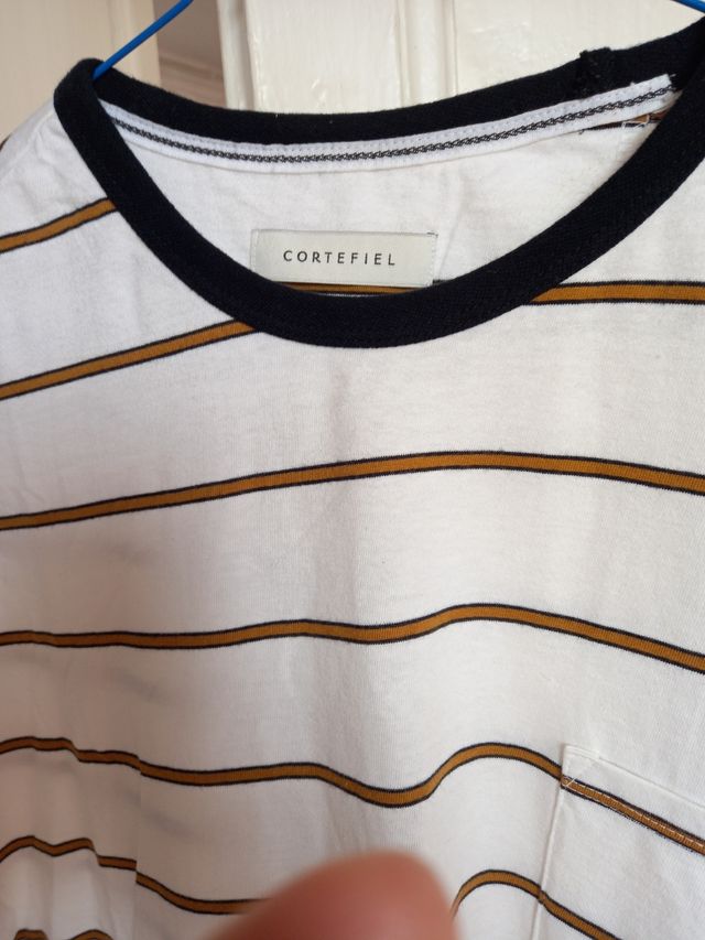Camiseta Cortefiel Rayas Blanca y marrón Hombre