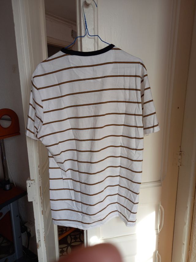 Camiseta Cortefiel Rayas Blanca y marrón Hombre