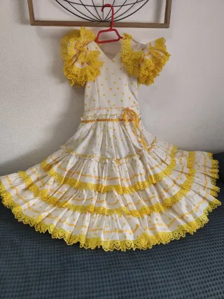 Vestido Flamenca Niña Blanco y Amarillo