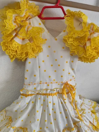 Vestido Flamenca Niña Blanco y Amarillo