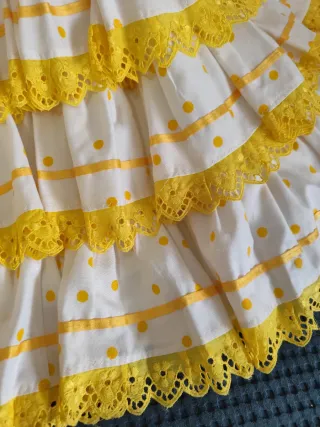 Vestido Flamenca Niña Blanco y Amarillo