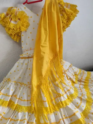Vestido Flamenca Niña Blanco y Amarillo