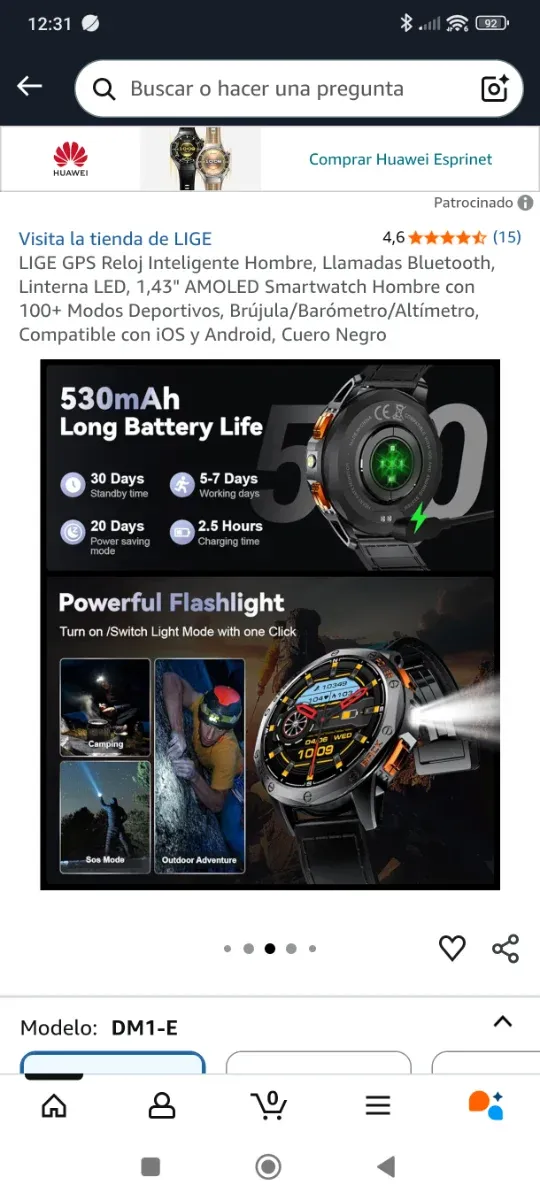 Reloj Inteligente Hombre Negro/Naranja