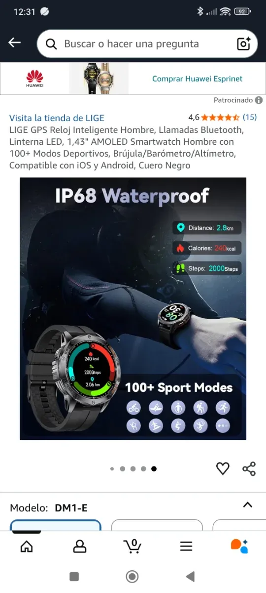 Reloj Inteligente Hombre Negro/Naranja