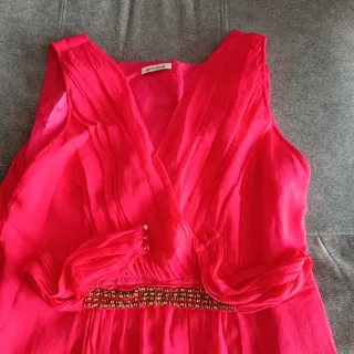 Vestido fiesta rojo de seda y forro de acetato