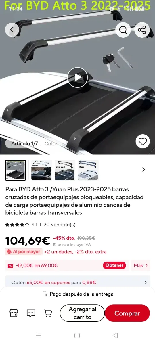 Baca coche. Barras portaequipaje techo coche.