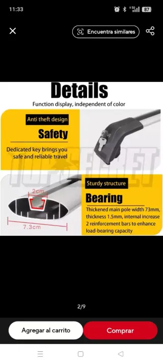 Baca coche. Barras portaequipaje techo coche.
