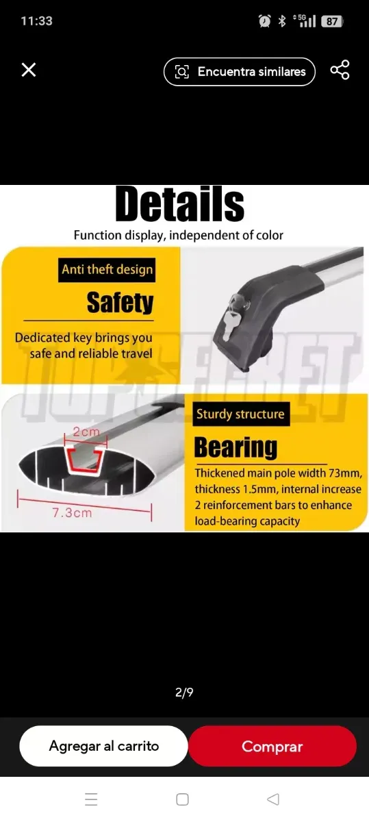 Baca coche. Barras portaequipaje techo coche.