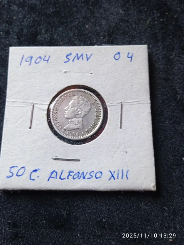 50 céntimos Alfonso XIII 1904-0-4 de plata