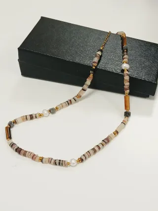 Colar pedras semipreciosas Ametista pérola