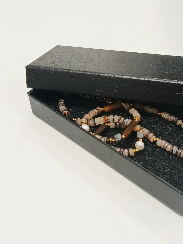 Colar pedras semipreciosas Ametista pérola