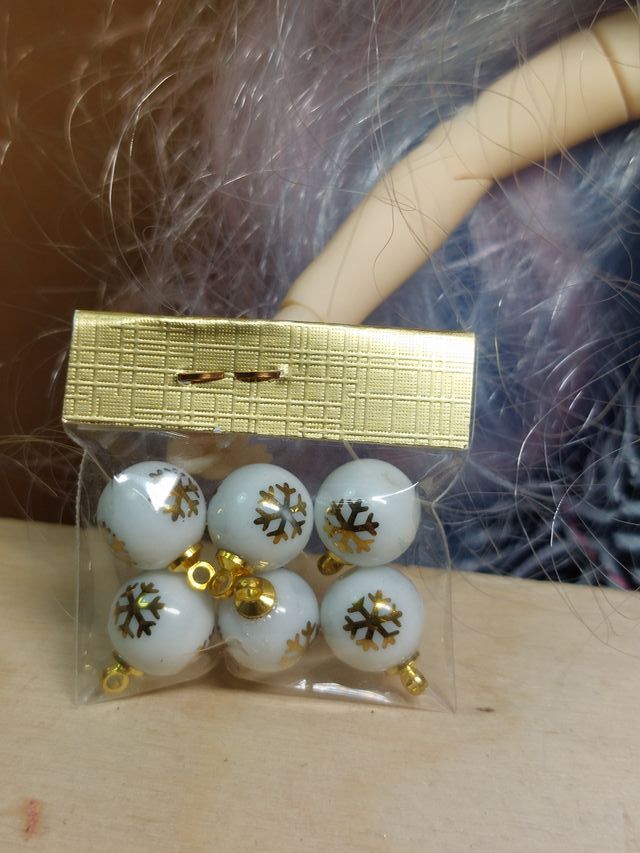 6 Bolas Navidad Blythe Copo Nieve Doradas