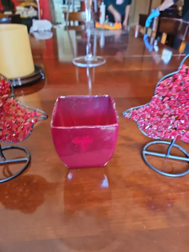 Portacandela decorativo foglia rossa