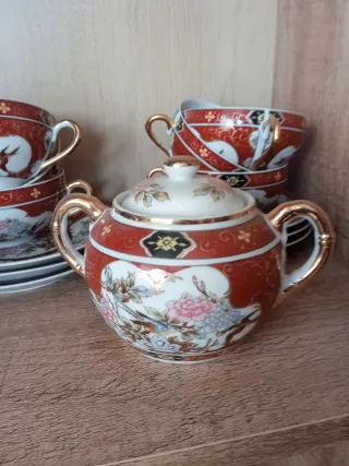 Juego de té japonés porcelana y bambú.en persona
