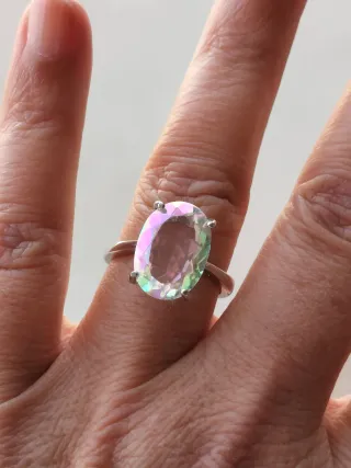 Anillo Plata Cuarzo Aura Multicolor