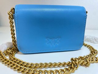 Pinko Borsa Micro Pelle Azzurra Oro