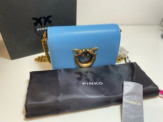 Pinko Borsa Micro Pelle Azzurra Oro