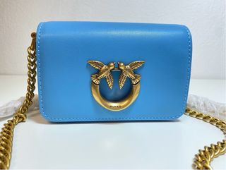 Pinko Borsa Micro Pelle Azzurra Oro