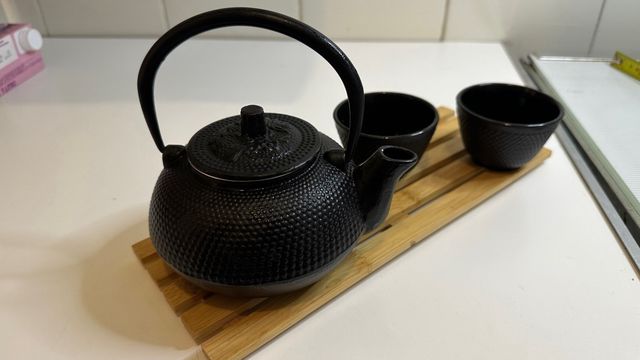 Juego Té Oriental Negro Mate + Base Bambú