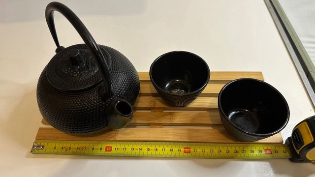 Juego Té Oriental Negro Mate + Base Bambú