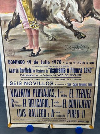 Cartel Toros Valencia 19 Julio 1970