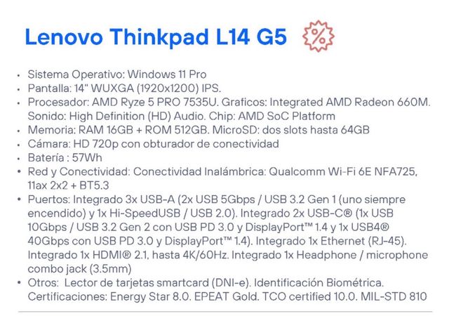 Lenovo Thinkpad L14 Gen 5 Negro